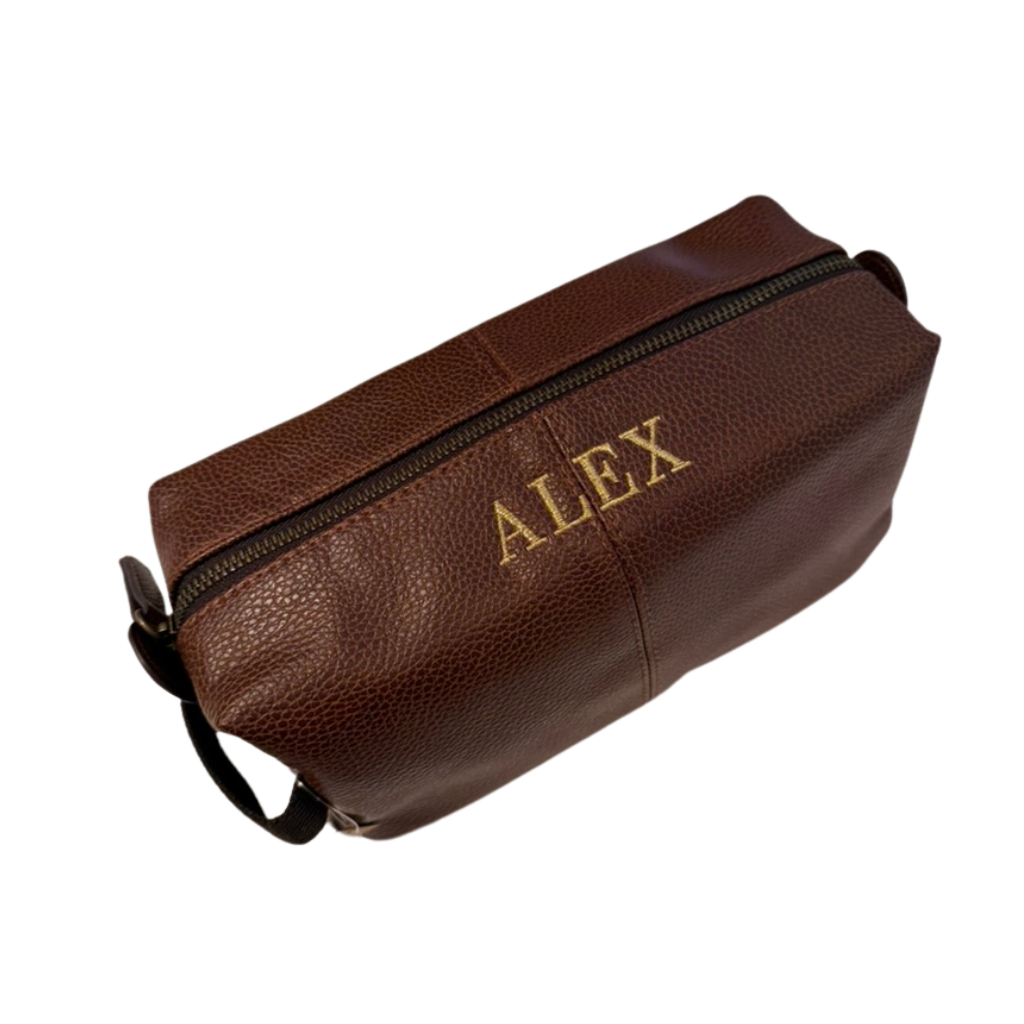 Washbag/Toiletry Bag Tan Full grain leather look, PU
