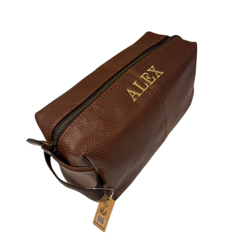 Washbag/Toiletry Bag Tan Full grain leather look, PU