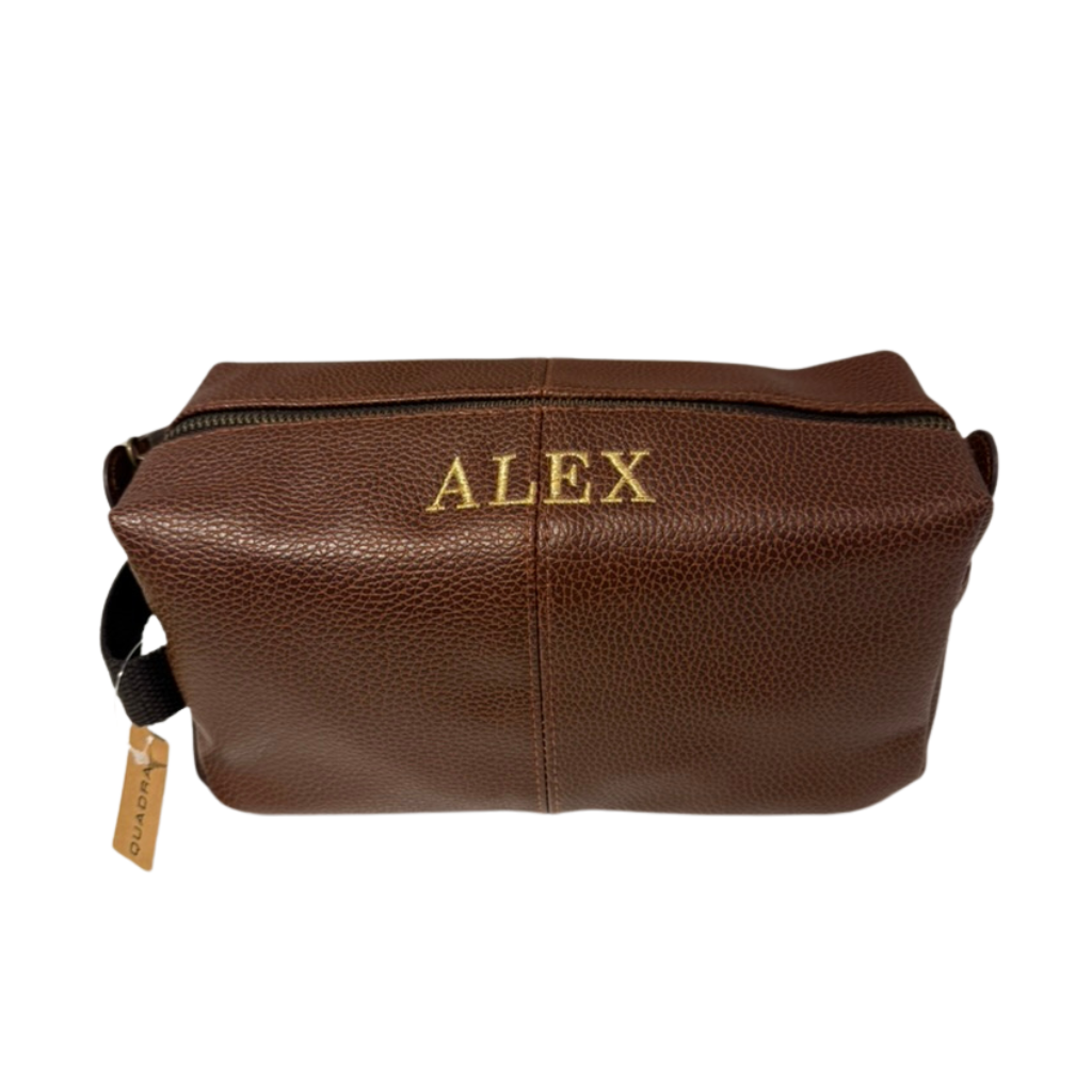 Washbag/Toiletry Bag Tan Full grain leather look, PU