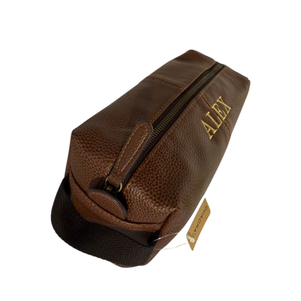 Washbag/Toiletry Bag Tan Full grain leather look, PU