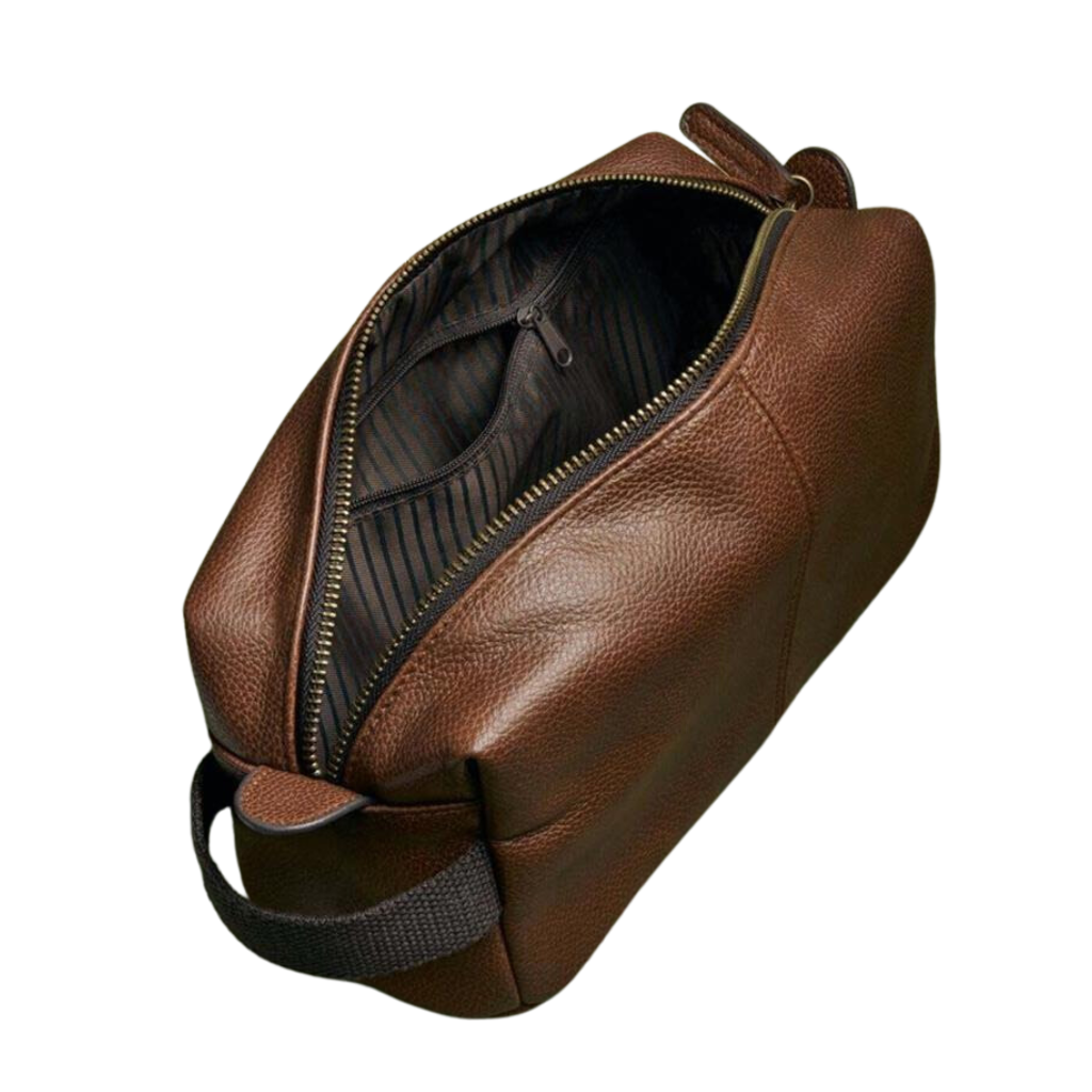 Washbag/Toiletry Bag Tan Full grain leather look, PU