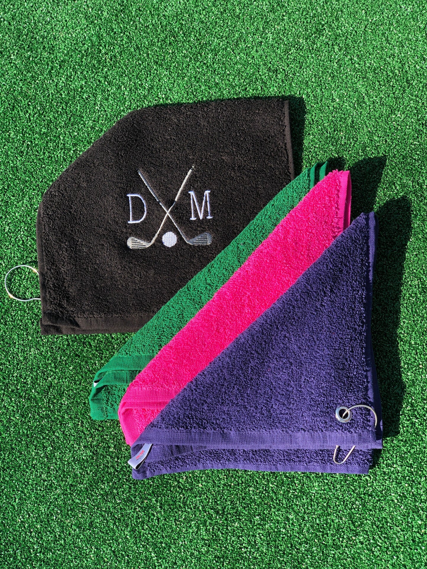 Personalised Embroidered Golf Shoe Bag and Towel all colours mix and match, ideal gift  with Golf logo and your initials free P&P