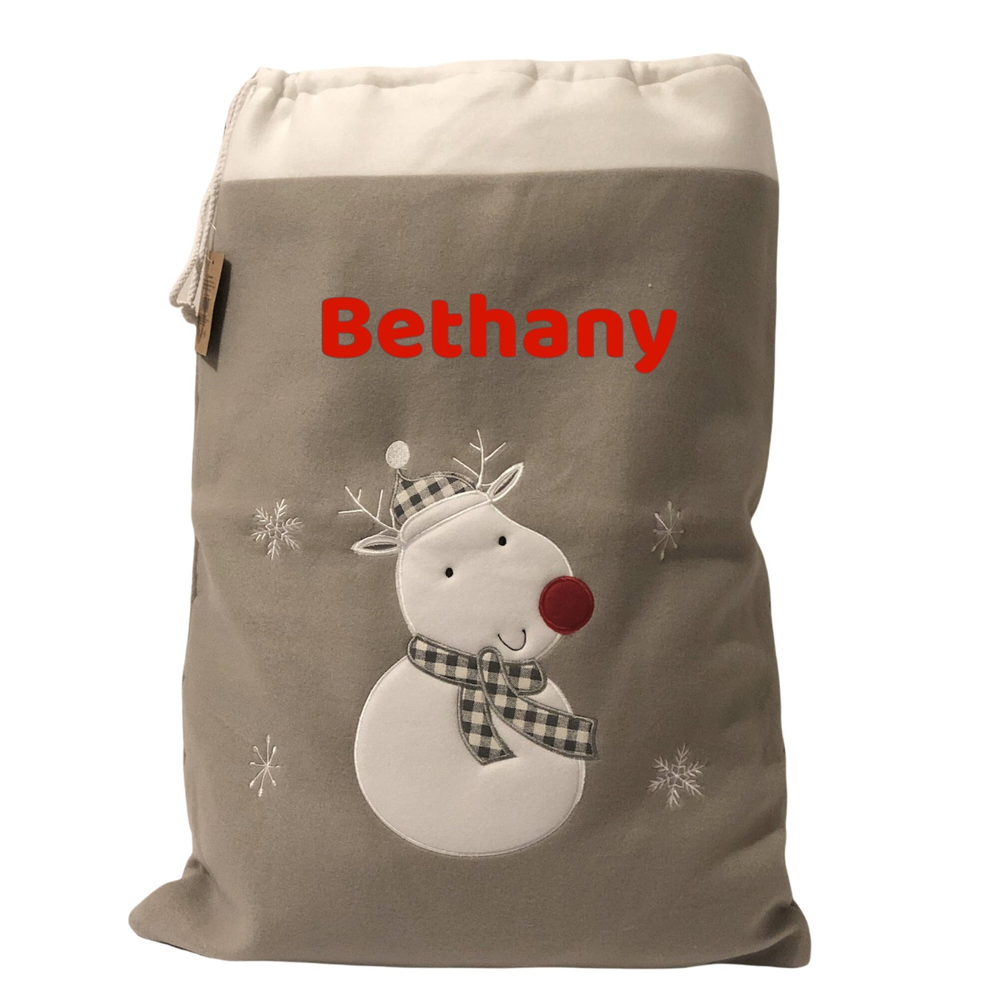 Santa Sack Personalised Christmas Sack REINDEER Embroidered Name or Wording 50CM X 70CM Luxury Deluxe Plush Silver