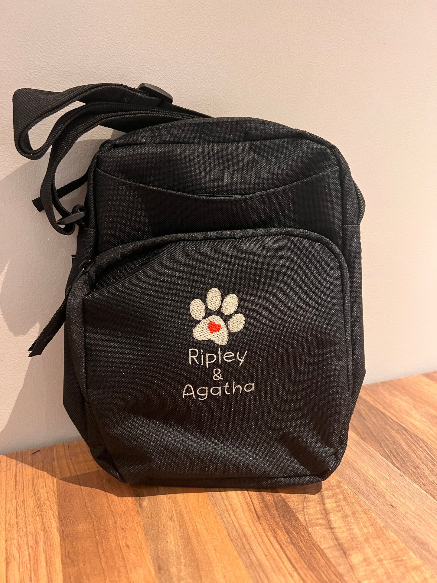 Personalised Dog Accessories Bag For Walking and Travel. Black Navy or Grey Free P&P