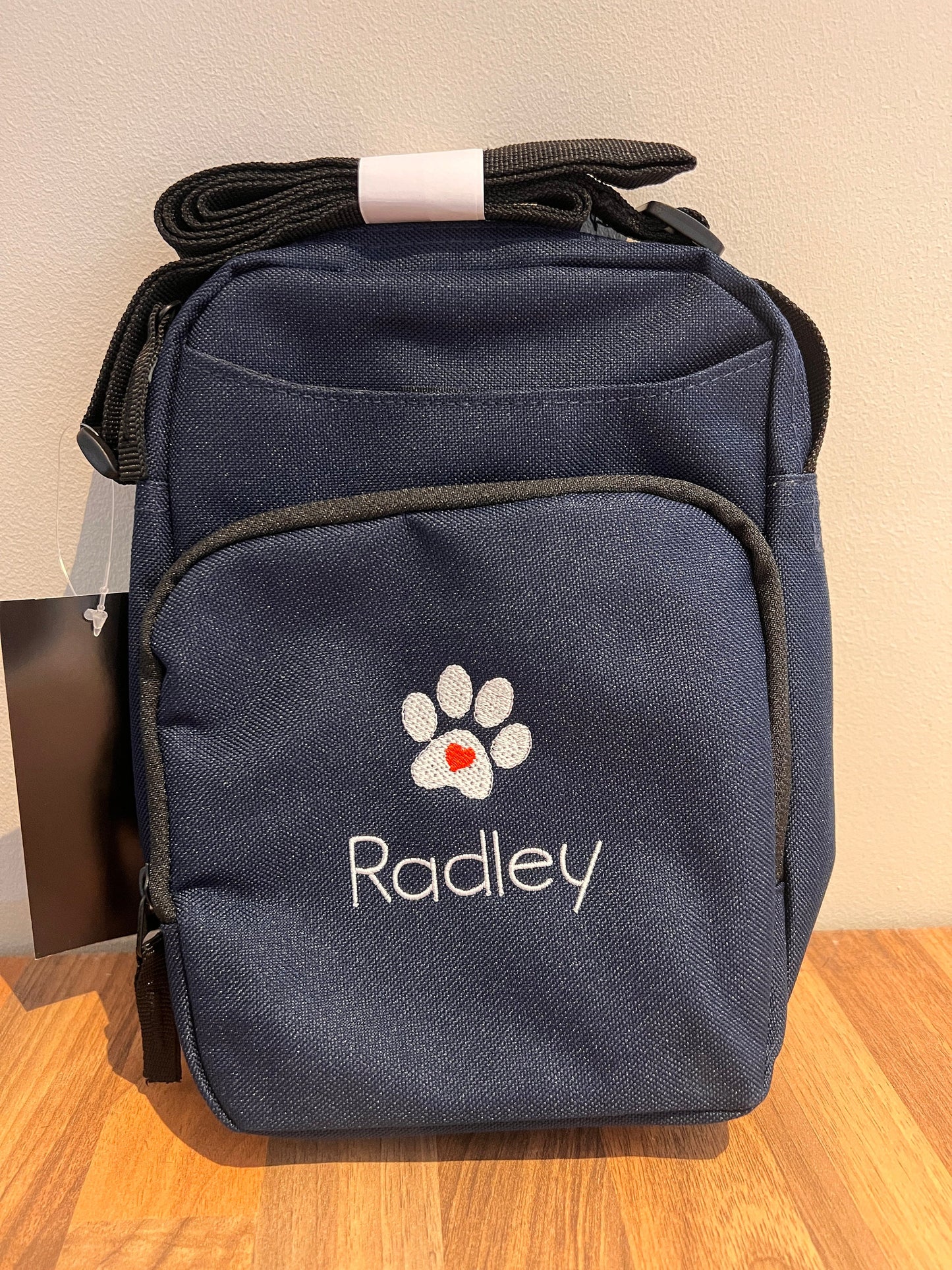 Personalised Dog Accessories Bag For Walking and Travel. Black Navy or Grey Free P&P
