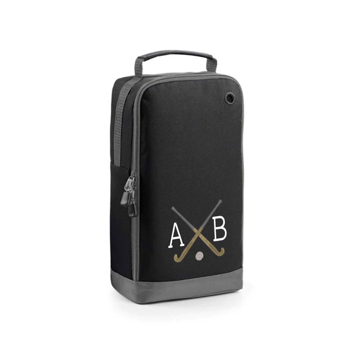 Hockey Shoe Bag Personalised With Embroidered Initials - Monogrammed Hockey Sticks Logo