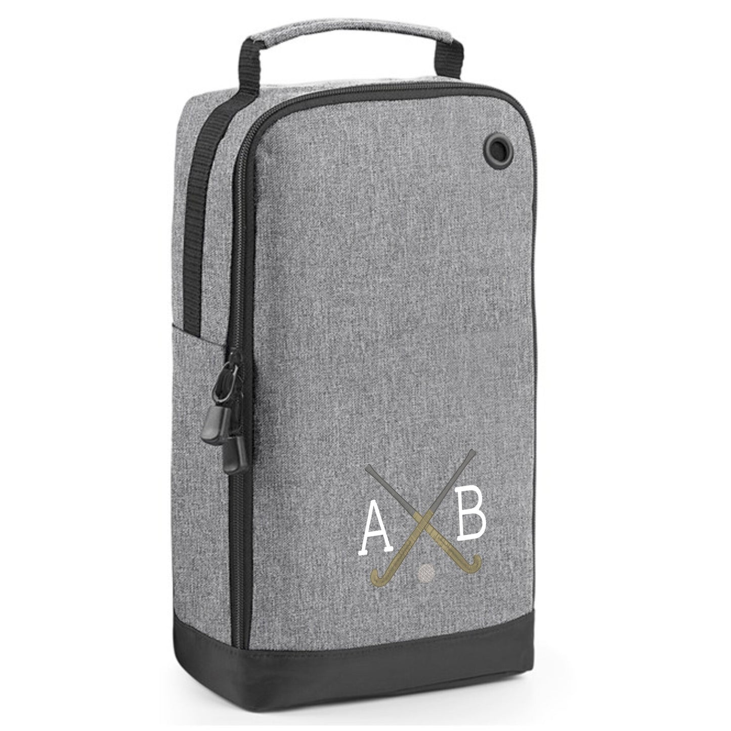 Hockey Shoe Bag Personalised With Embroidered Initials - Monogrammed Hockey Sticks Logo