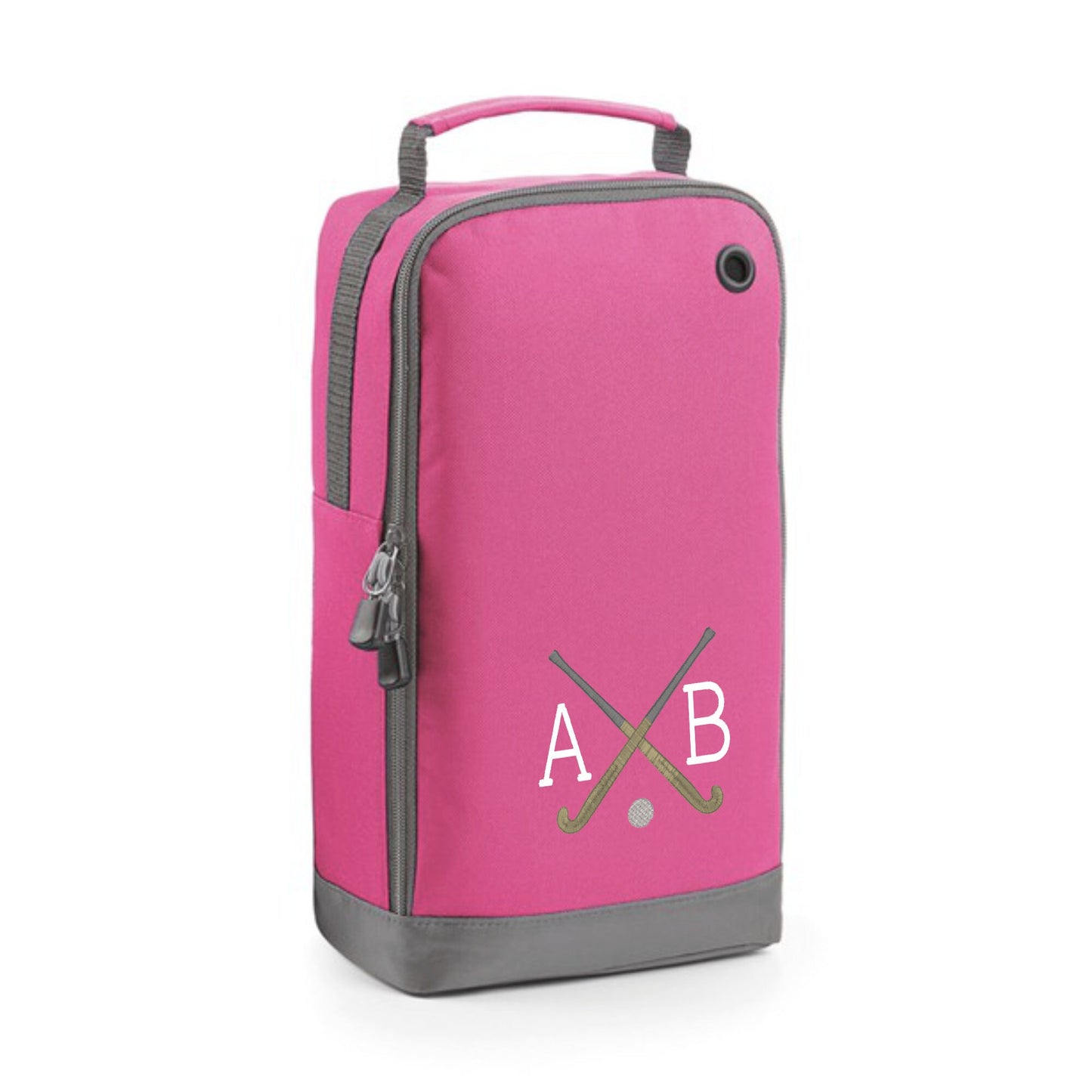 Hockey Shoe Bag Personalised With Embroidered Initials - Monogrammed Hockey Sticks Logo