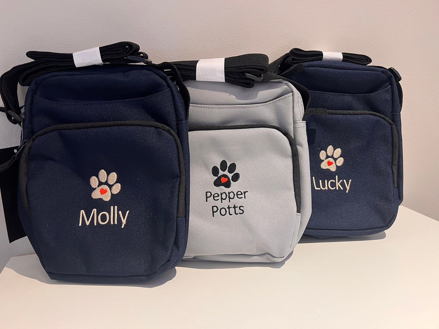 Personalised Dog Accessories Bag For Walking and Travel. Black Navy or Grey Free P&P