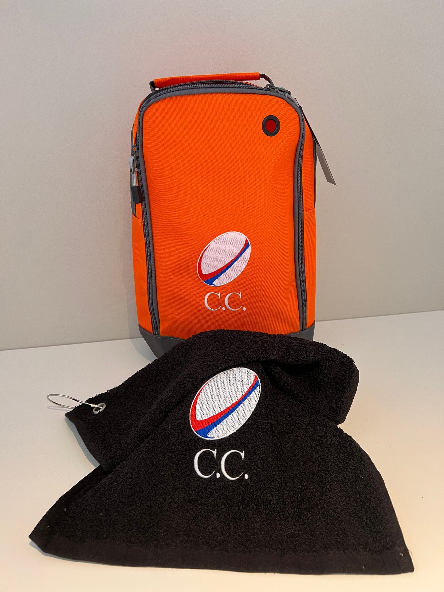 Personalised Embroidered Rugby Boot Bag and Towel all colours mix and match, ideal gift with Rugby logo and your initials free P&P