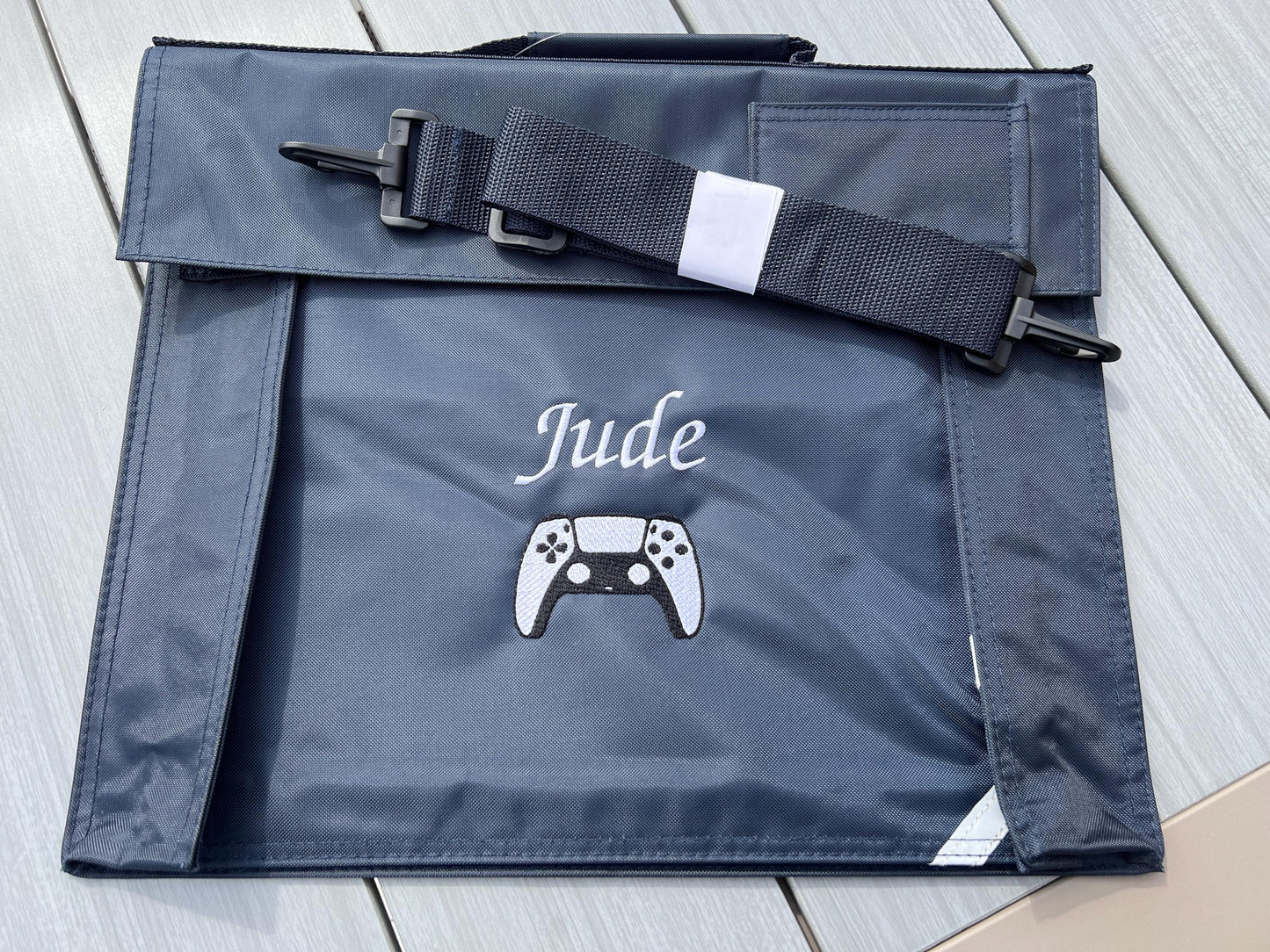Personalised Embroidered School Book Bag with Shoulder Strap with Embroidered Name and Game Controller Motif
