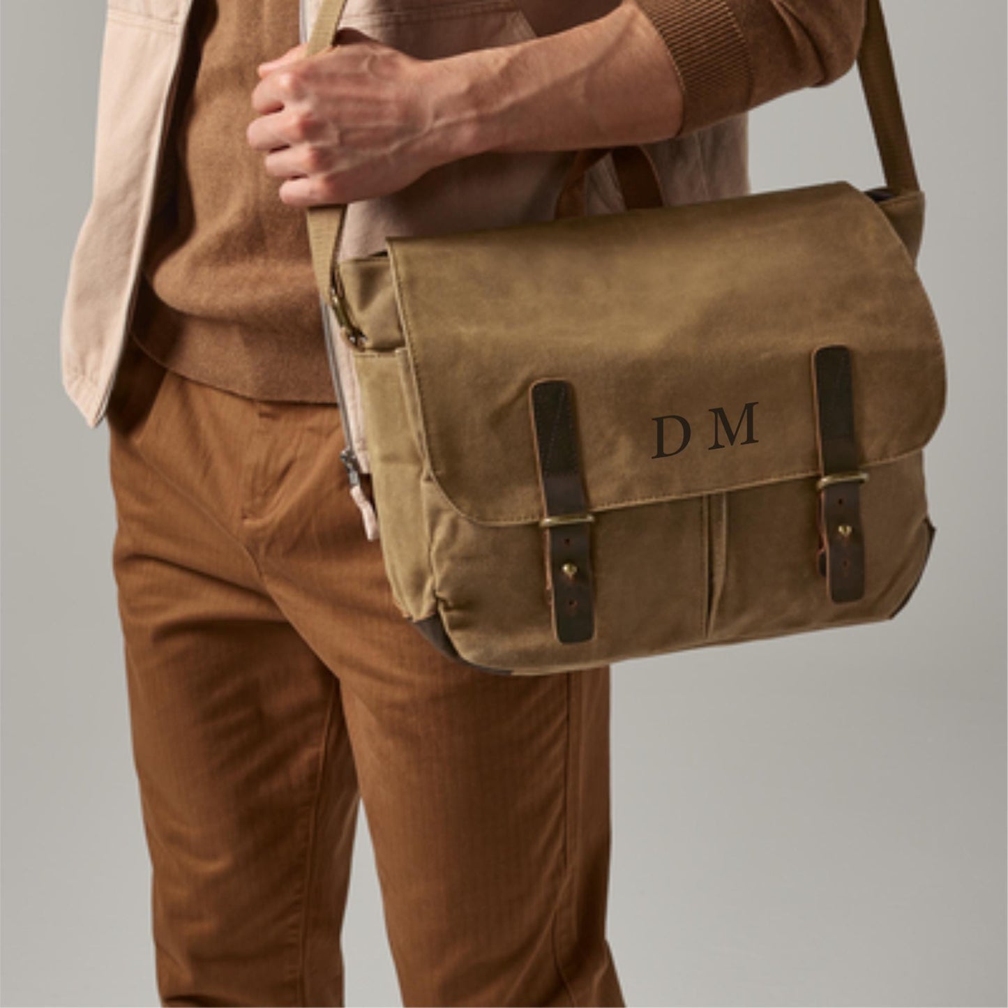 Embroidered Messenger Bag Waxed Canvas Bag