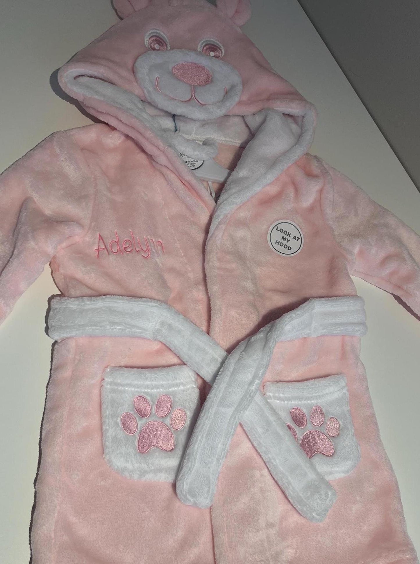 Personalised Embroidered Baby Dressing Gown Robe Pink Teddy Present Birthday Toddler Christmas. Free Delivery