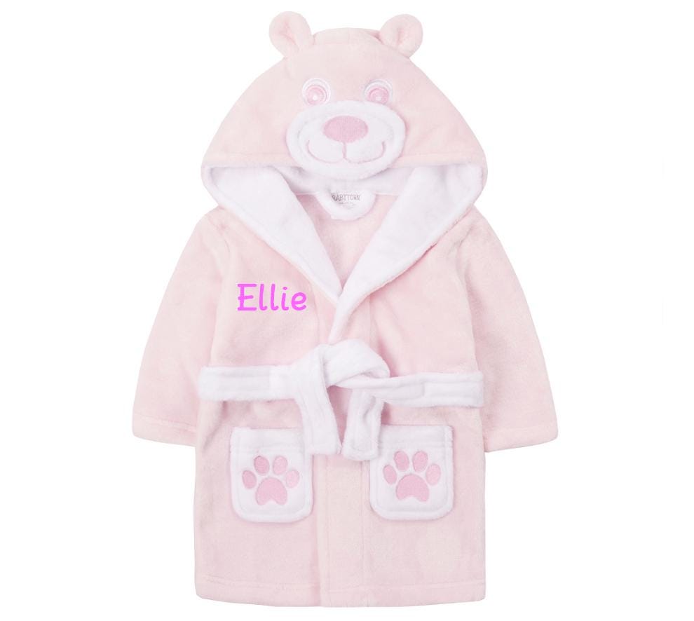 Personalised Embroidered Baby Dressing Gown Robe Pink Teddy Present Birthday Toddler Christmas. Free Delivery