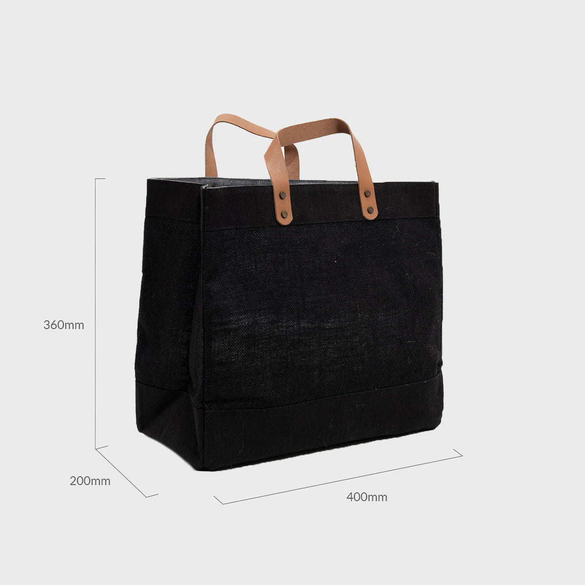 Embroidered Black Jute Tote/Shopping Bag with Leather Handles