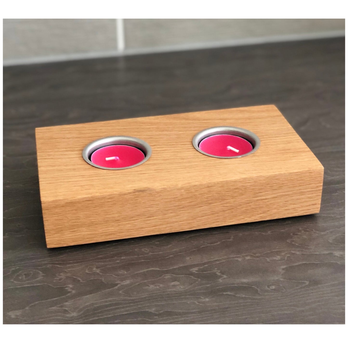 1, 2 or 3  Candle Tea light Holder, Solid American Oak With Chrome Insert, Handmade