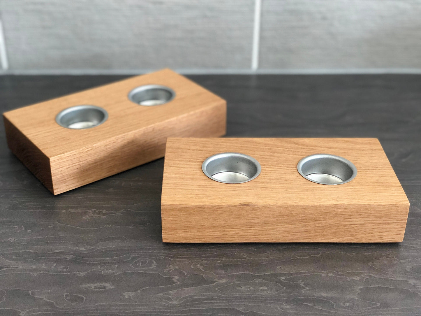 1, 2 or 3  Candle Tea light Holder, Solid American Oak With Chrome Insert, Handmade