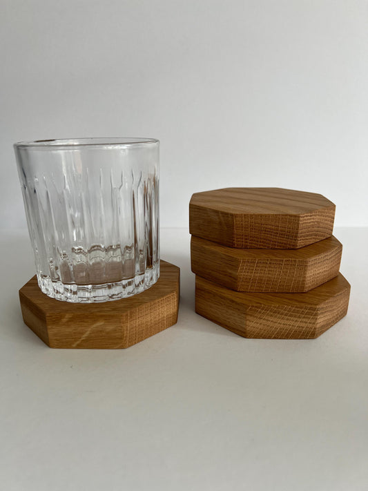 Set of 4 Solid Octagonal shape Oak 'Chunky' Handmade Coasters, ideal gift for new home/wedding/anniversary