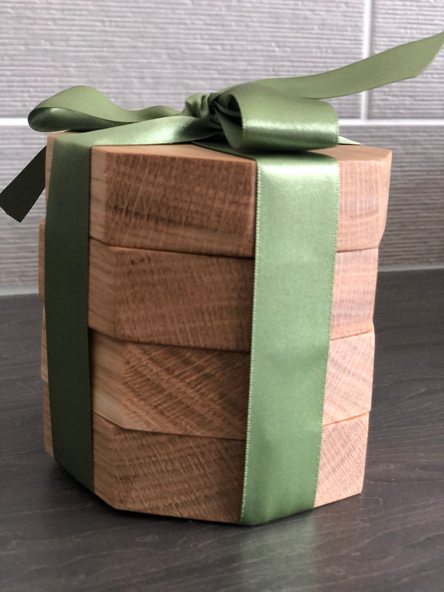 Set of 4 Solid Octagonal shape Oak 'Chunky' Handmade Coasters, ideal gift for new home/wedding/anniversary