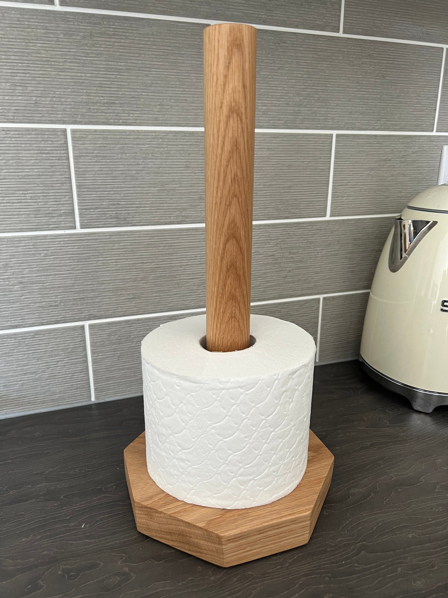 Solid Extra 'Chunky' Oak Hexagonal Kitchen Roll Holder / Toilet Roll Holder