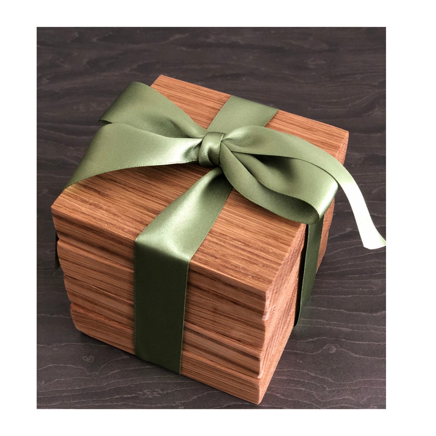 Set of 4 Solid Oak Extra 'Chunky' Square Handmade Coasters with ribbon tie, ideal new home gift