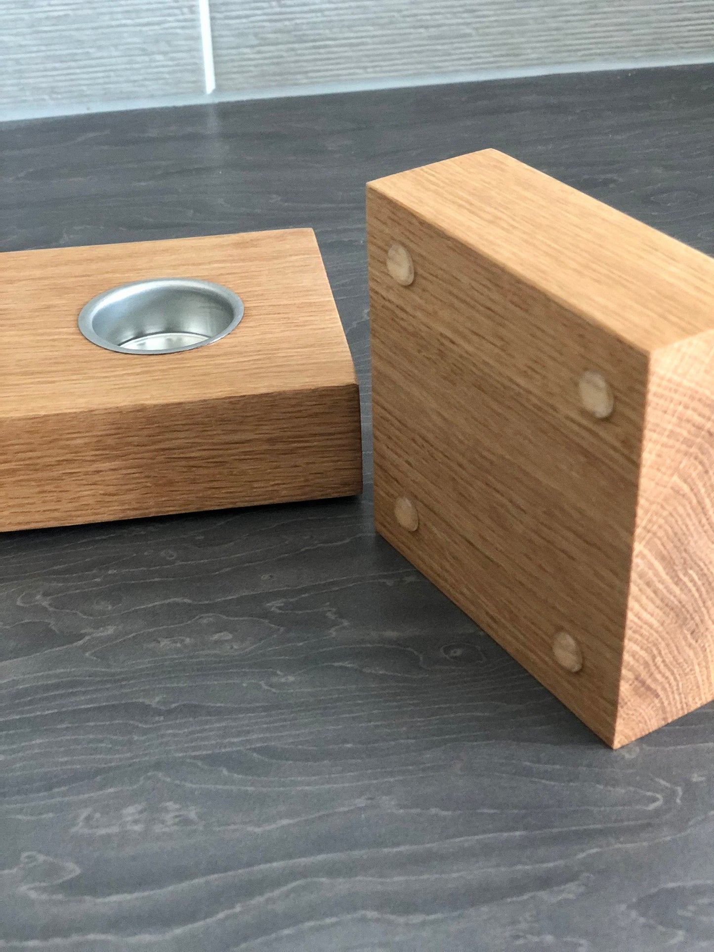 1, 2 or 3  Candle Tea light Holder, Solid American Oak With Chrome Insert, Handmade