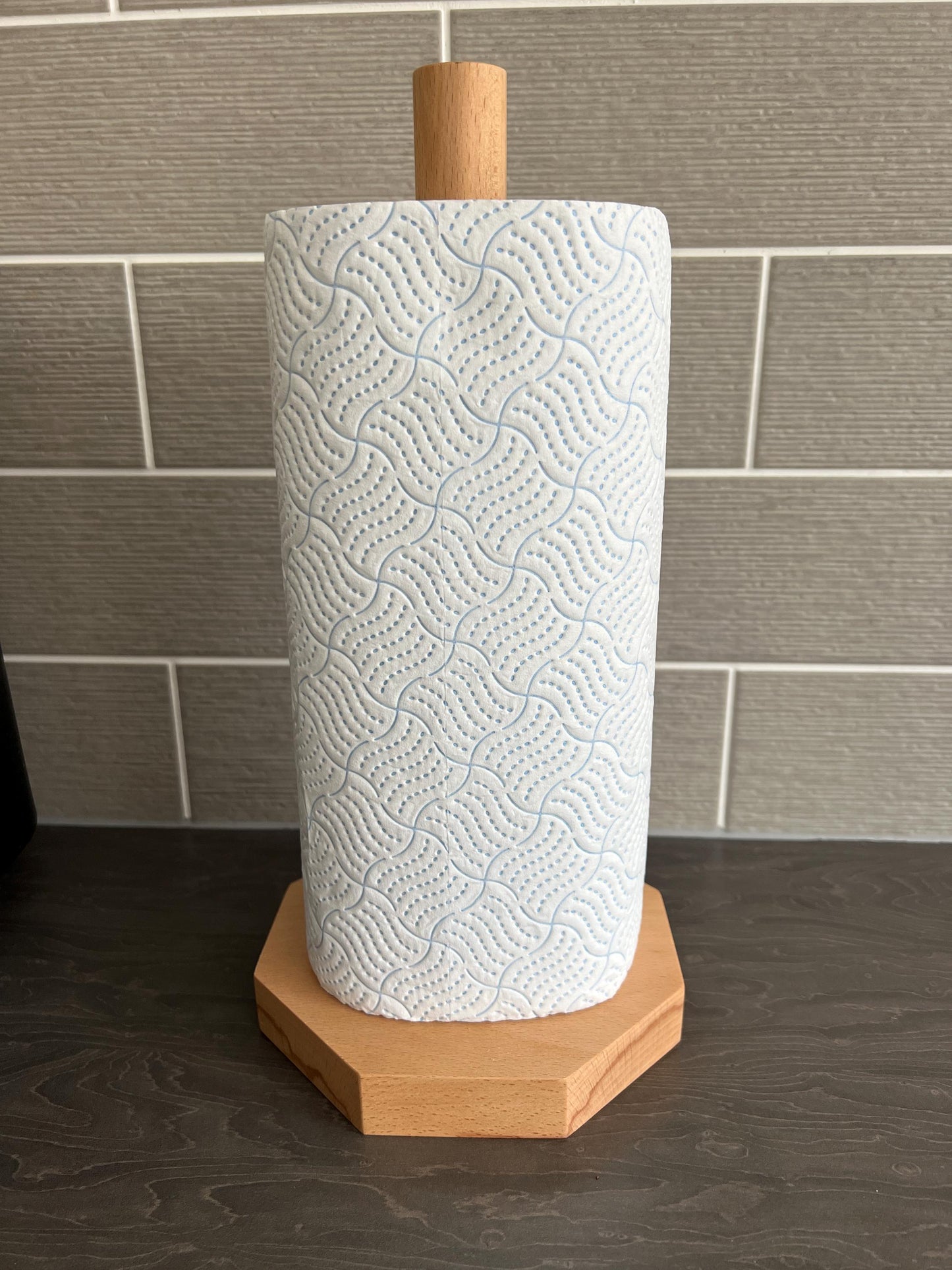 Solid Beech Hexagonal Kitchen Roll Holder / Toilet Roll Holder free p&p