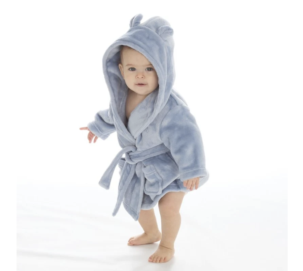Childrens Dusky Blue Hooded Dressing Gown