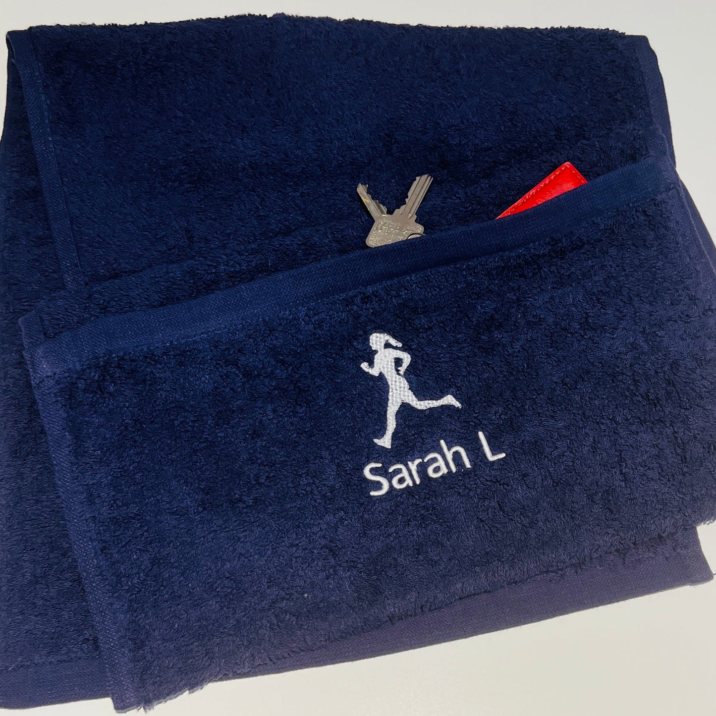 Gym Towel with Pocket with a Weights Logo and name, Personalisation Embroidered