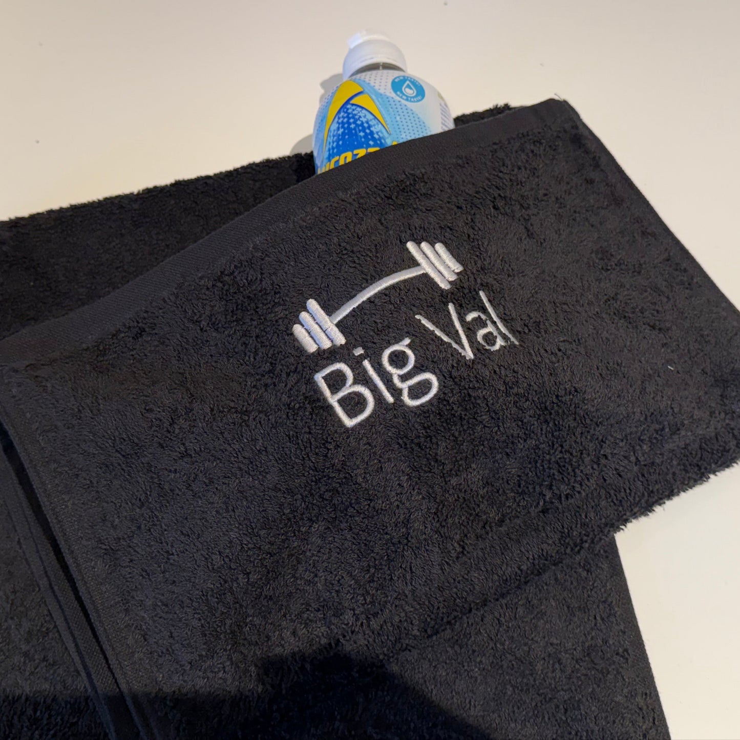 Gym Towel with Pocket with a Weights Logo and name, Personalisation Embroidered