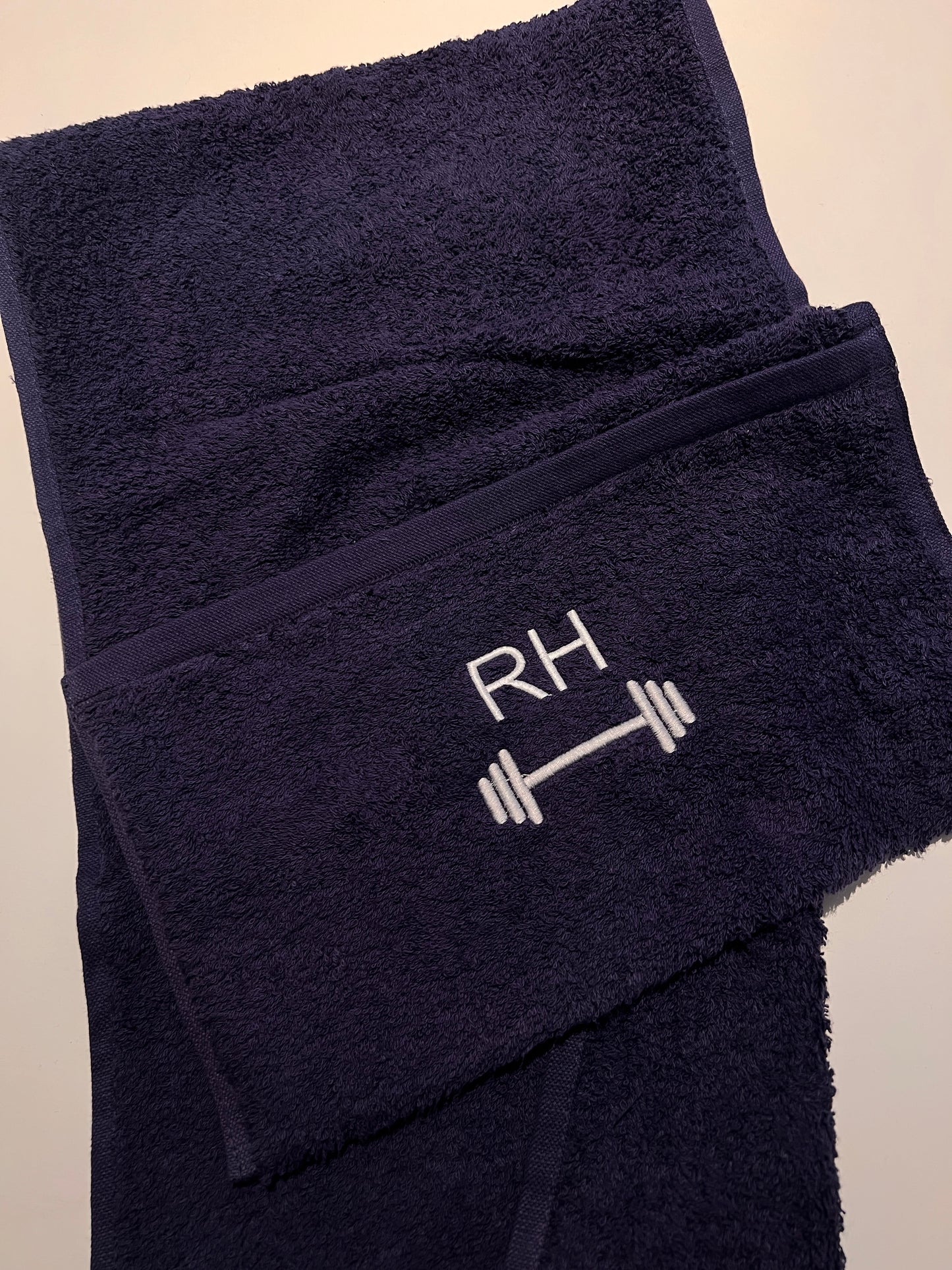 Gym Towel with Pocket with a Weights Logo and name, Personalisation Embroidered
