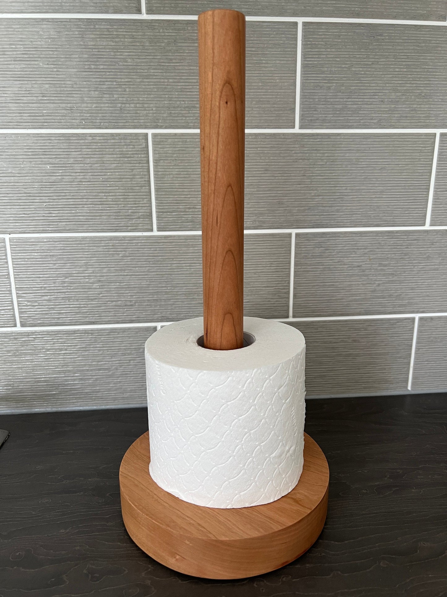 Solid American Cherry Round Kitchen Roll Holder / Toilet Roll Holder