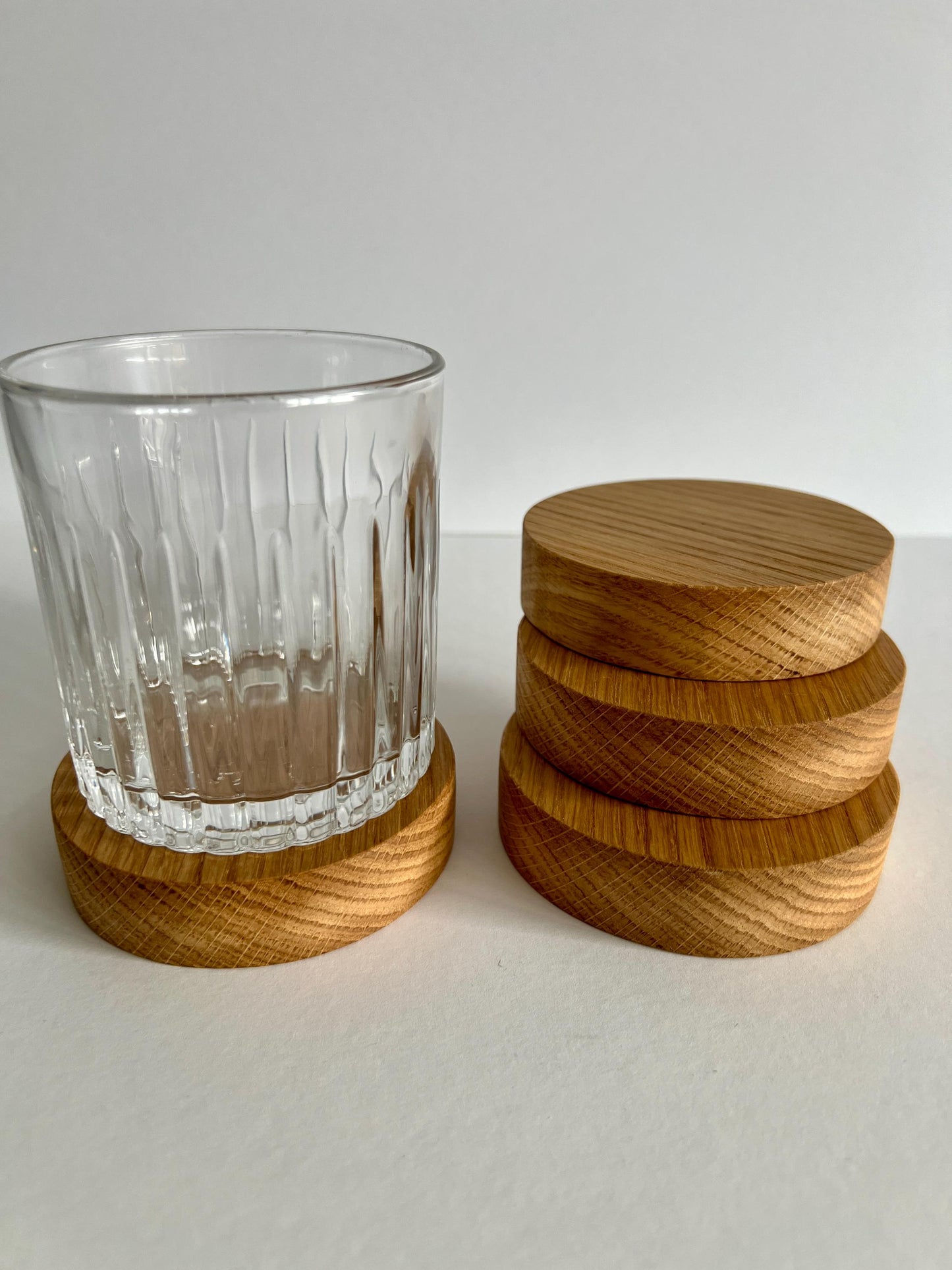 Set of 4 Solid Round Oak 'Chunky' Handmade Coasters, ideal gift for new home/wedding/anniversary