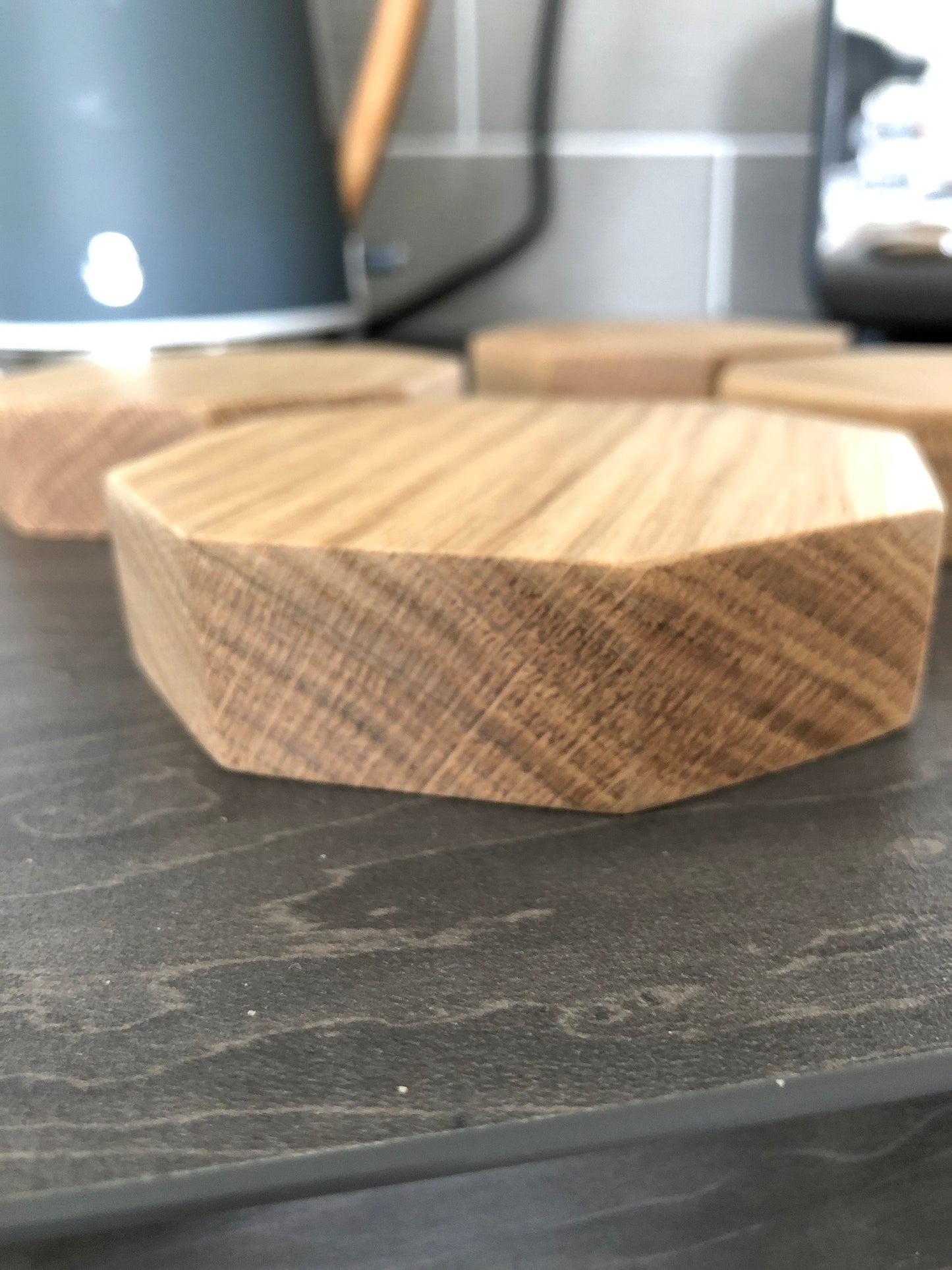 Set of 4 Solid Octagonal shape Oak 'Chunky' Handmade Coasters, ideal gift for new home/wedding/anniversary
