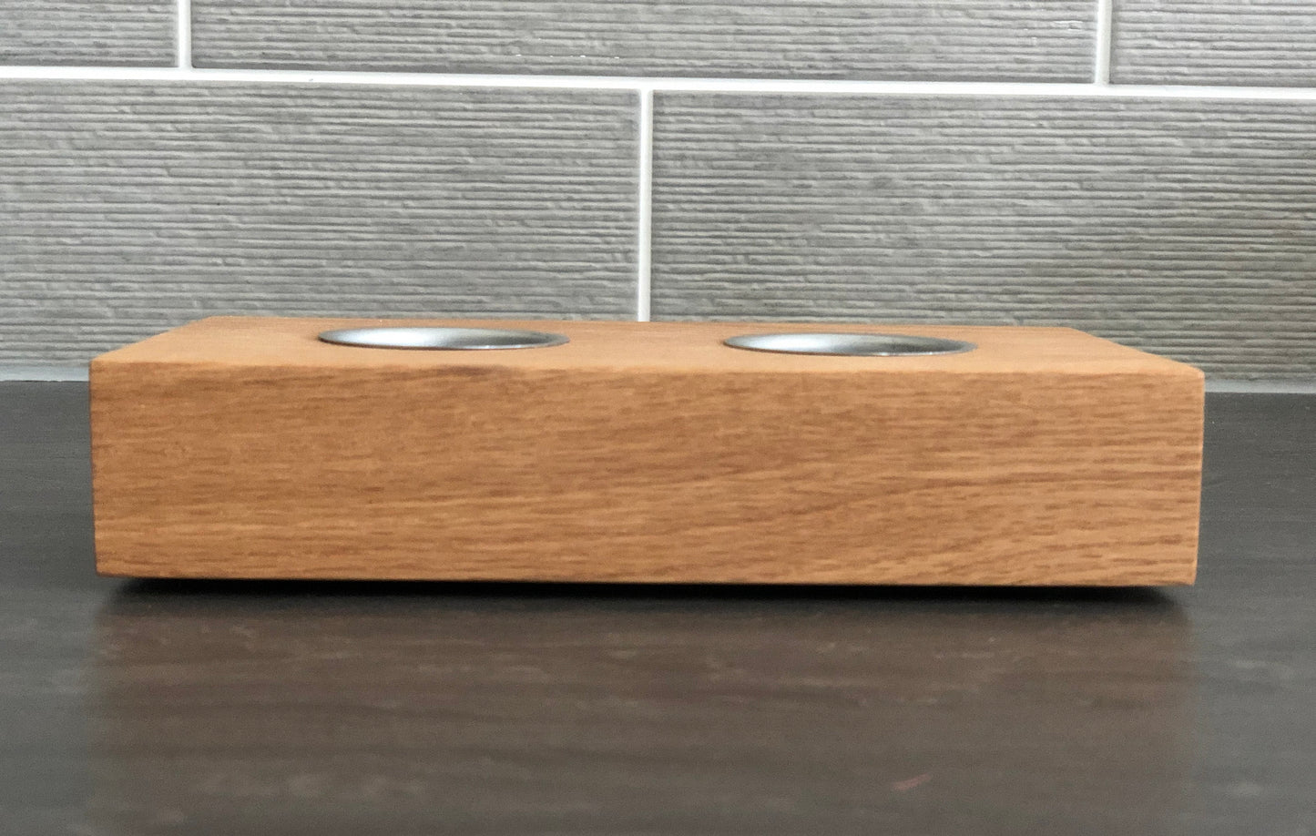 1, 2 or 3  Candle Tea light Holder, Solid American Oak With Chrome Insert, Handmade