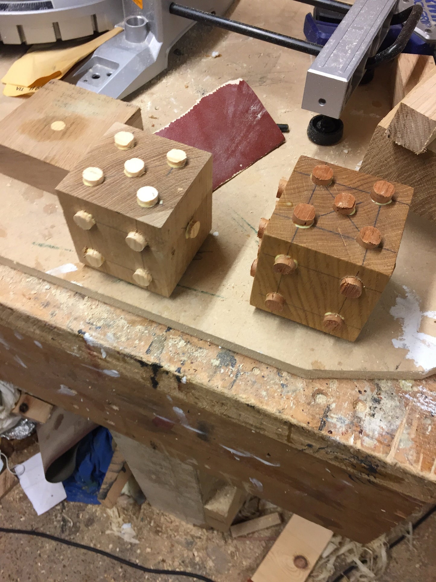 Solid Chunky Douglas Fir with mixed timber Pelleted Spots 8mm x 85mm x 85mm paperweight/home decor idea new home gift