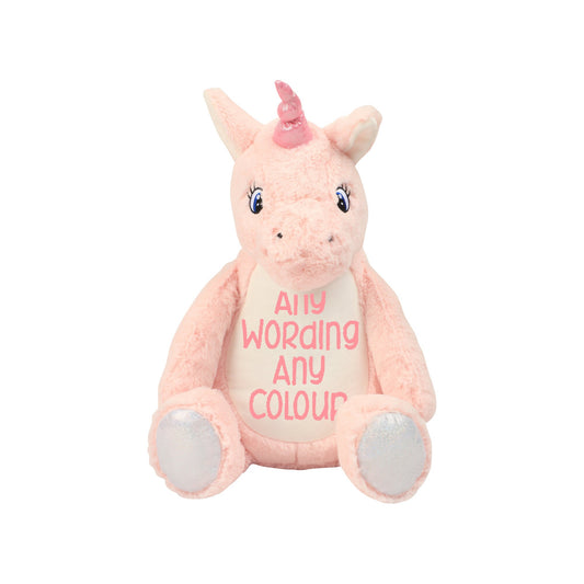 Zippie Pink Unicorn, Plush Toy, Personalised with embroidery wording of your choice, Free p&p ideal gift for any age