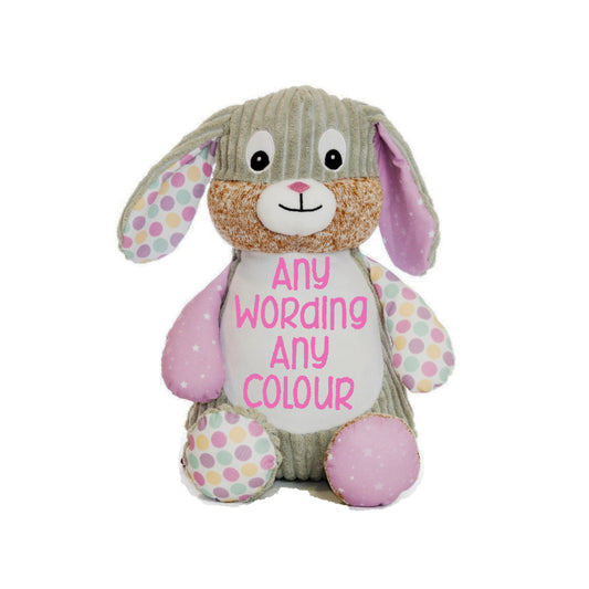 Cubbies Easter Bunny, Plush Toy, Personalised with embroidery wording of your choice, Bubblegum. Free p&p ideal gift for any age