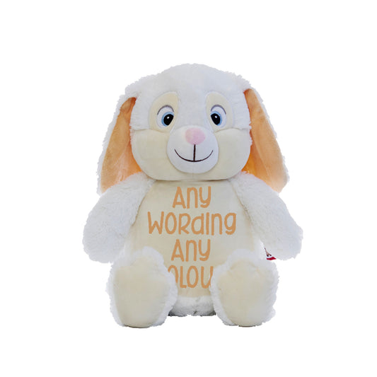 Cubbies White Easter Bunny, Plush Toy, Personalised with embroidery wording of your choice, Free p&p ideal gift for any age