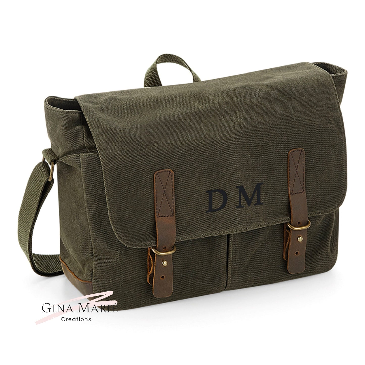 Embroidered Messenger Bag Waxed Canvas Bag