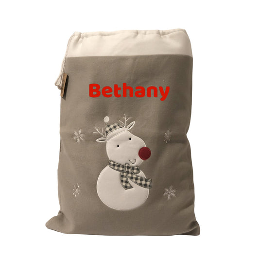 Santa Sack Personalised Christmas Sack REINDEER Embroidered Name or Wording 50CM X 70CM Luxury Deluxe Plush Silver
