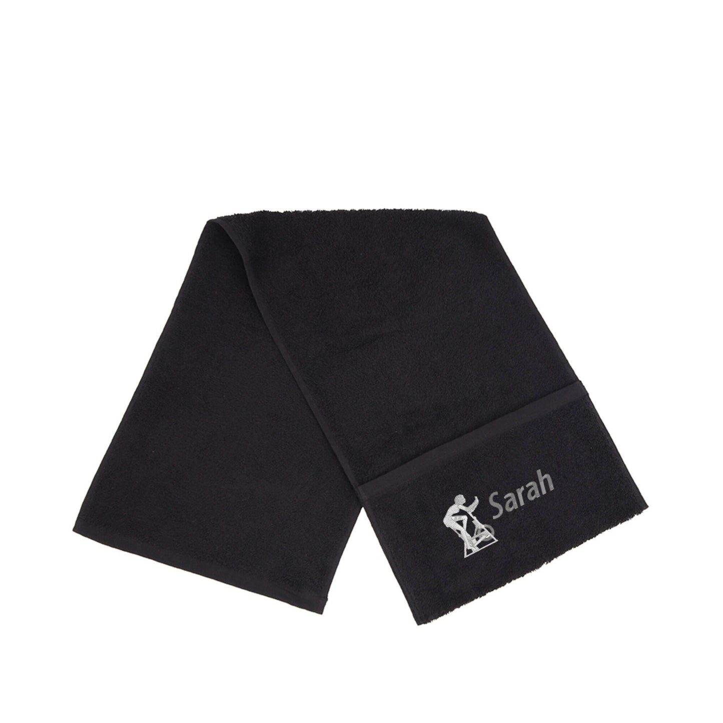 Gym Towel with Zipped Pocket. Spin Class Woman. Personalised Embroidery