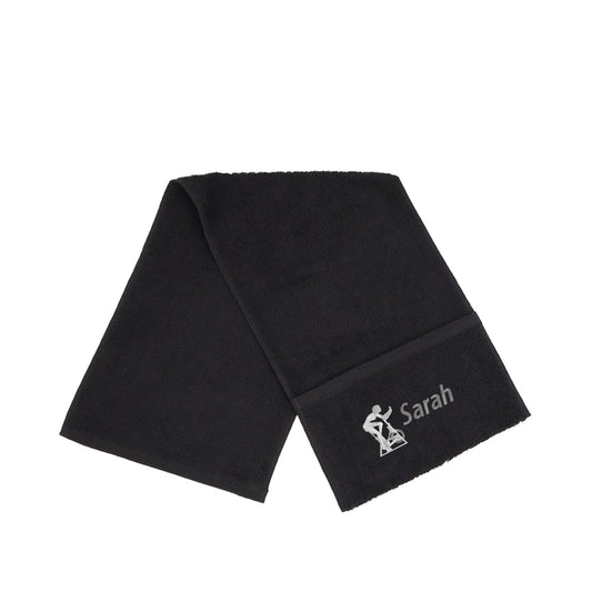 Gym Towel with Zipped Pocket. Spin Class Woman. Personalised Embroidery