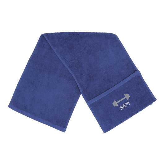 Personalised Gym Towel with Zipped Pocket. Weights Design and Your Name or Initials Embroidered, Various Colours Free P&P