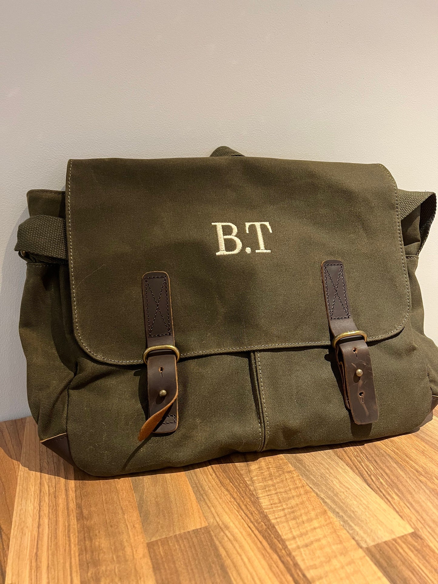 Embroidered Messenger Bag Waxed Canvas Bag