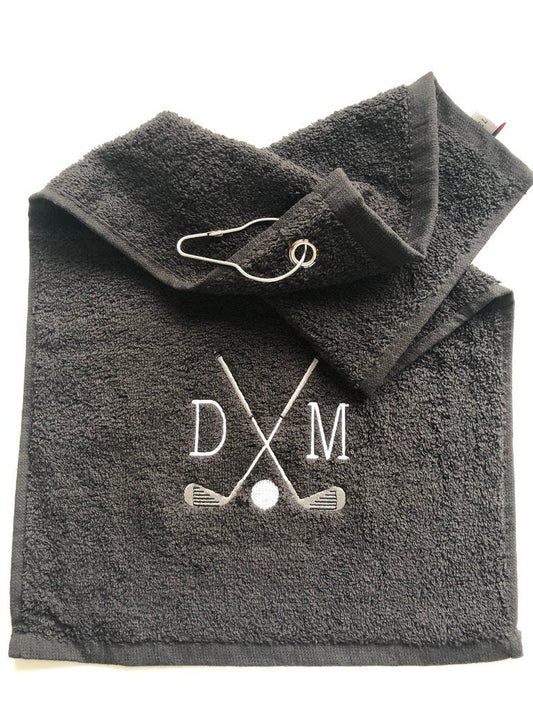 Personalised  Embroidered Cotton Golf Towel with carabina