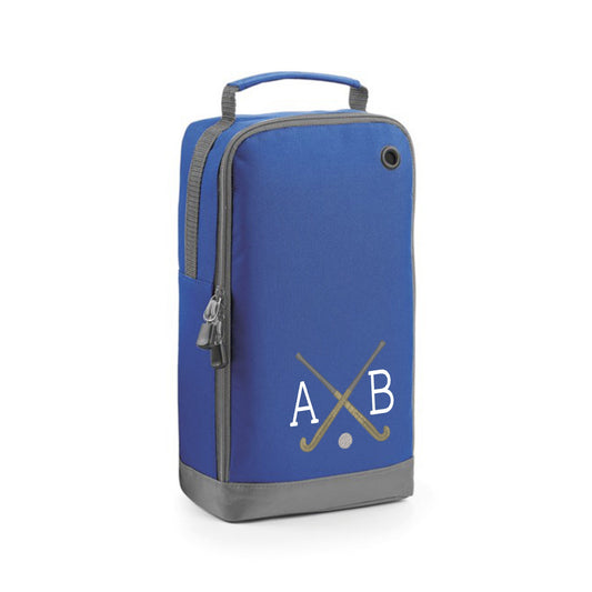 Hockey Shoe Bag Personalised With Embroidered Initials - Monogrammed Hockey Sticks Logo