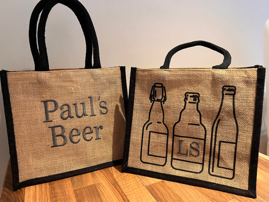 Beer Bottle Bag Christmas / Father's Day  / BBQ / Party / House Warming / Christmas Personalised Embroidered with name or wording