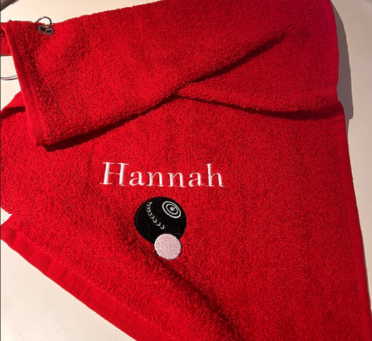 Personalised Embroidered Name Crown Green Bowling Towel - Gift/Valentine/Mothers/Fathers/Birthday