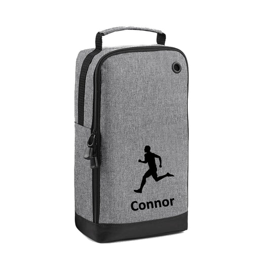 Running Shoe Bag Personalised With Embroidered Name or Initials - Monogrammed Running Motif Logo - Male Figure - Free P&P